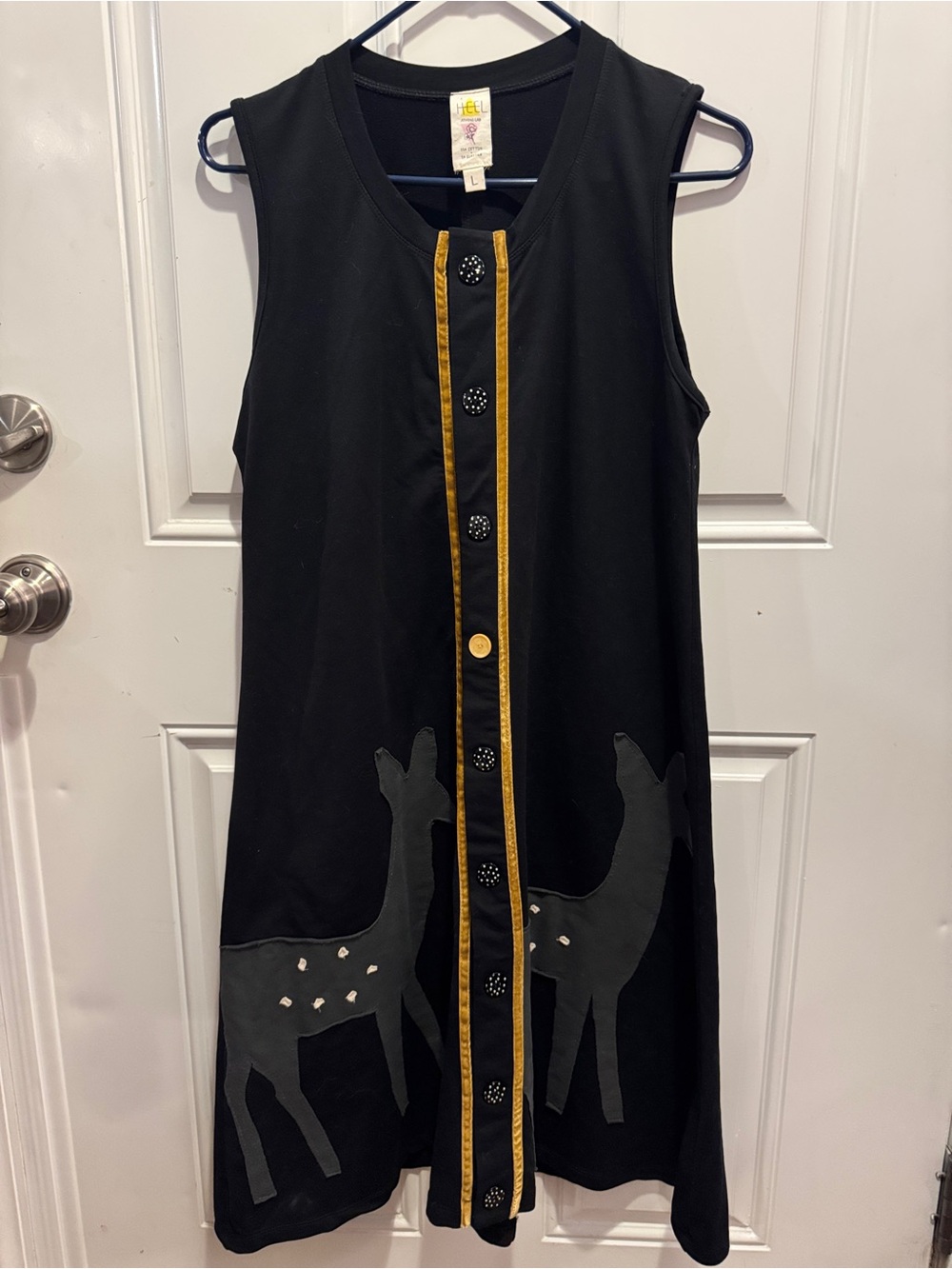 Modcloth x HEEL Athens Lab Deer Cloth Fabric Appliqué Dress Organic Cotton Sz L - Picture 3 of 12
